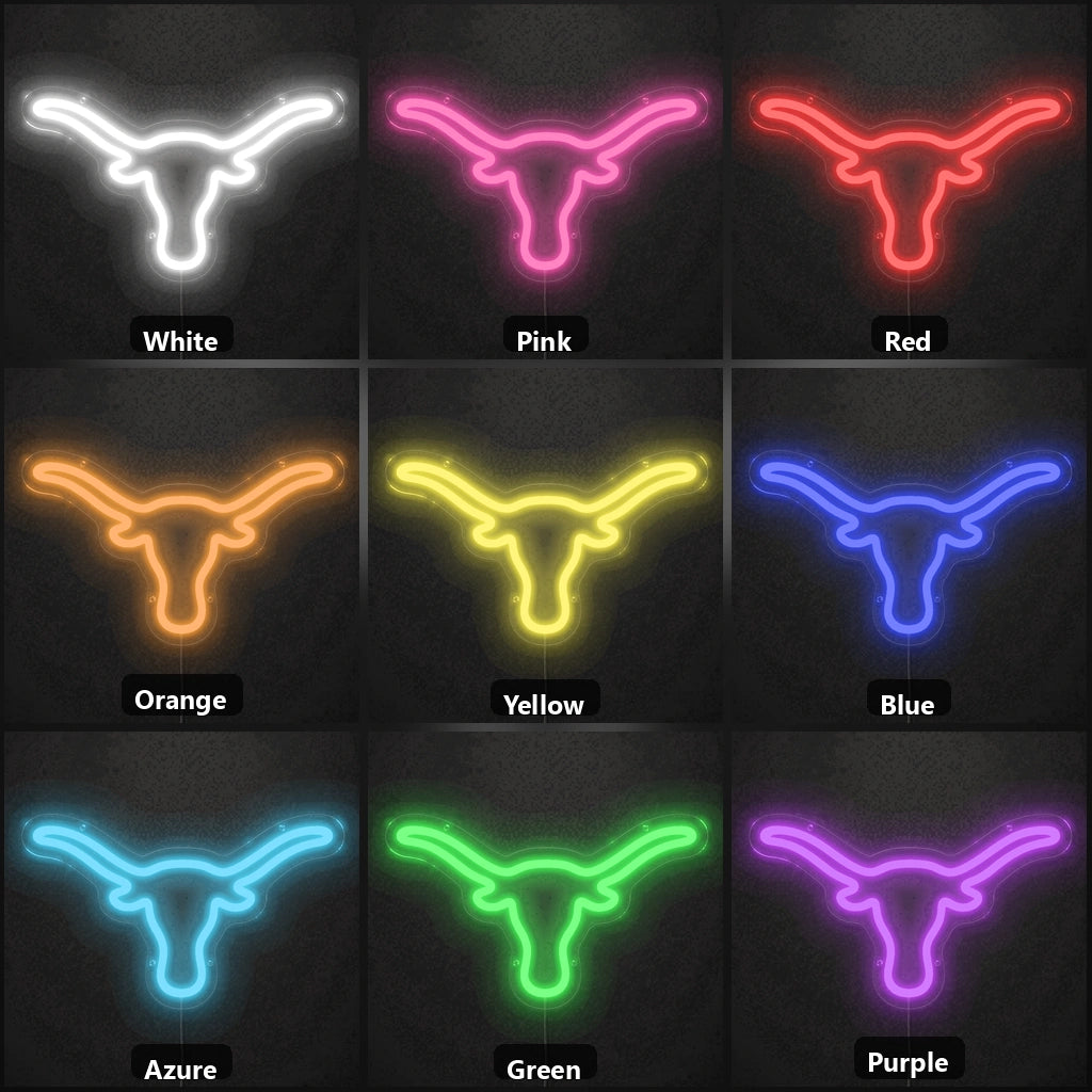 Hand Held Longhorn Skull Vintage LED Neon Sign color grid