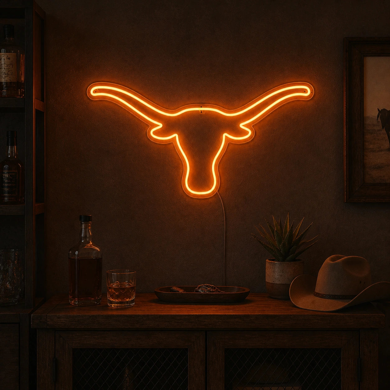 Hand Held Texas Longhorn Vintage LED Neon Sign real lifestyle scene