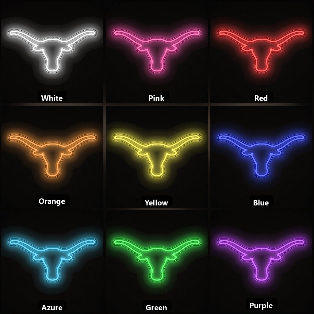 Hand Held Texas Longhorn Vintage LED Neon Sign color grid