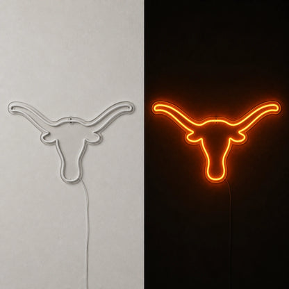 Hand Held Texas Longhorn Vintage LED Neon Sign day and night comparison