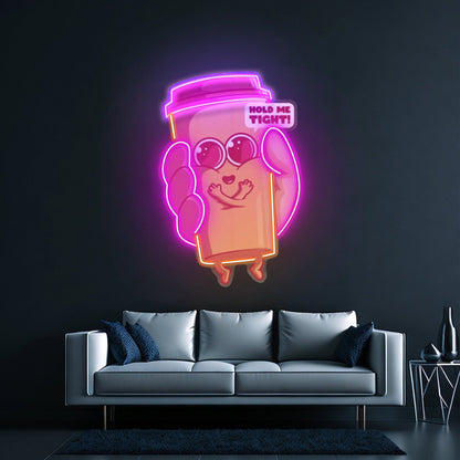 Hand Holding A Cute Coffee Cup Led Neon Sign Light Custom Led Signs - Shineneon