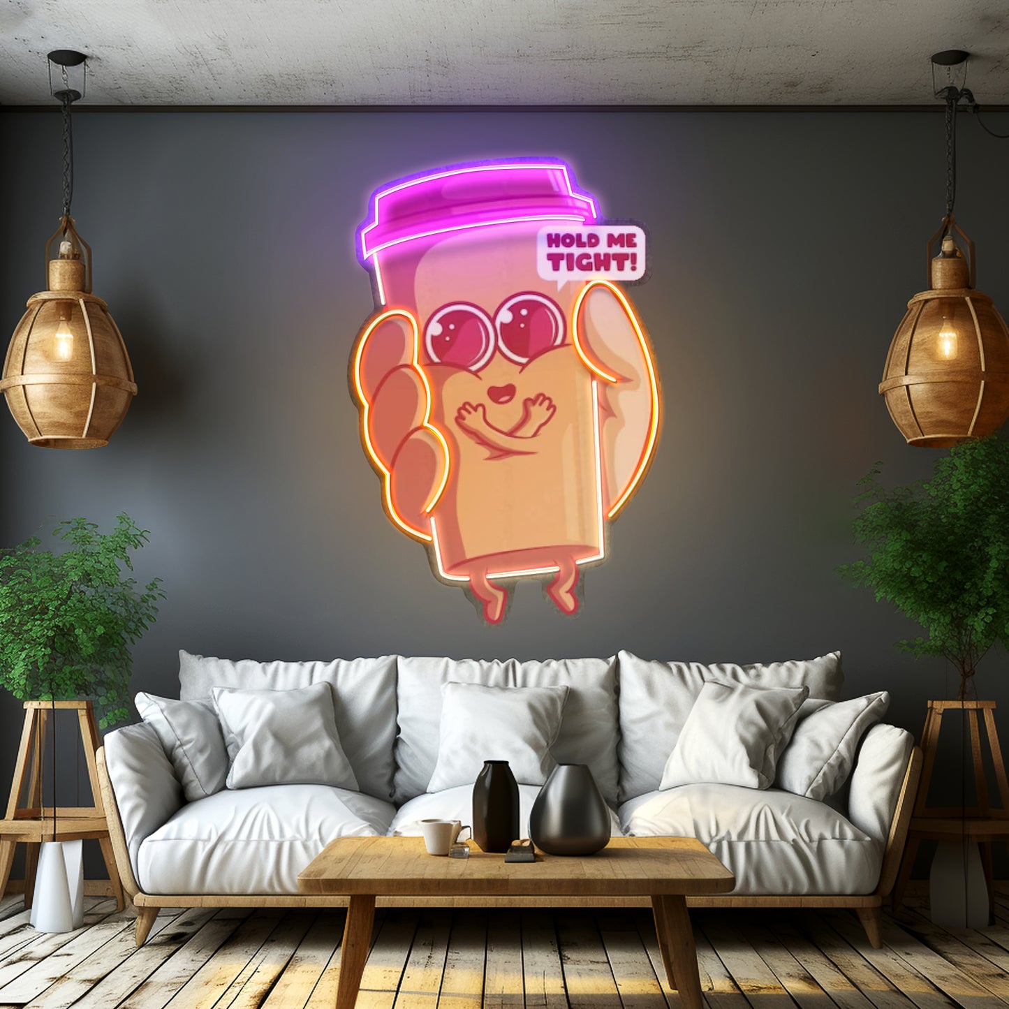 Hand Holding A Cute Coffee Cup Led Neon Sign Light Custom Led Signs