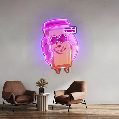 Hand Holding A Cute Coffee Cup Led Neon Sign Light Custom Led Signs