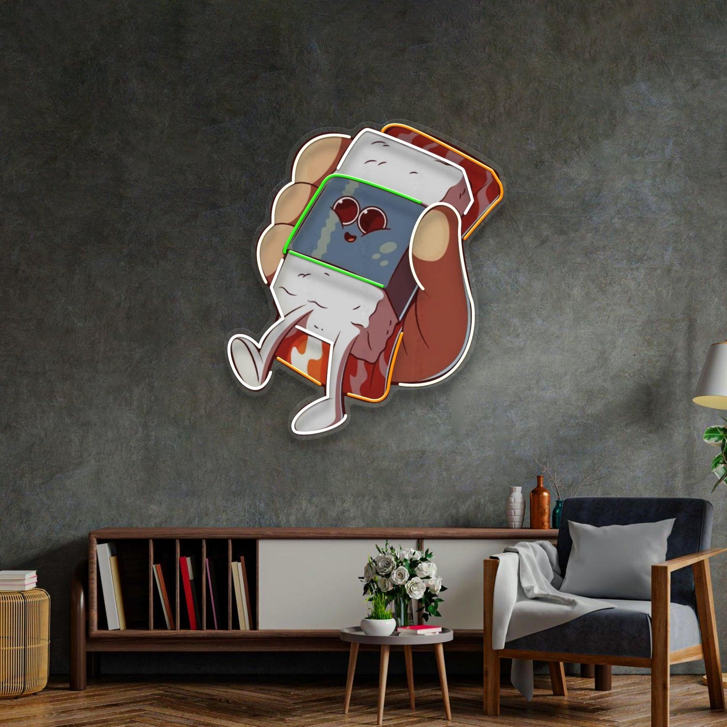 Hand Holding Cute Sushi Orange Green White Uv Printed Led Neon Sign For Home Cafe Decor | Shineneon