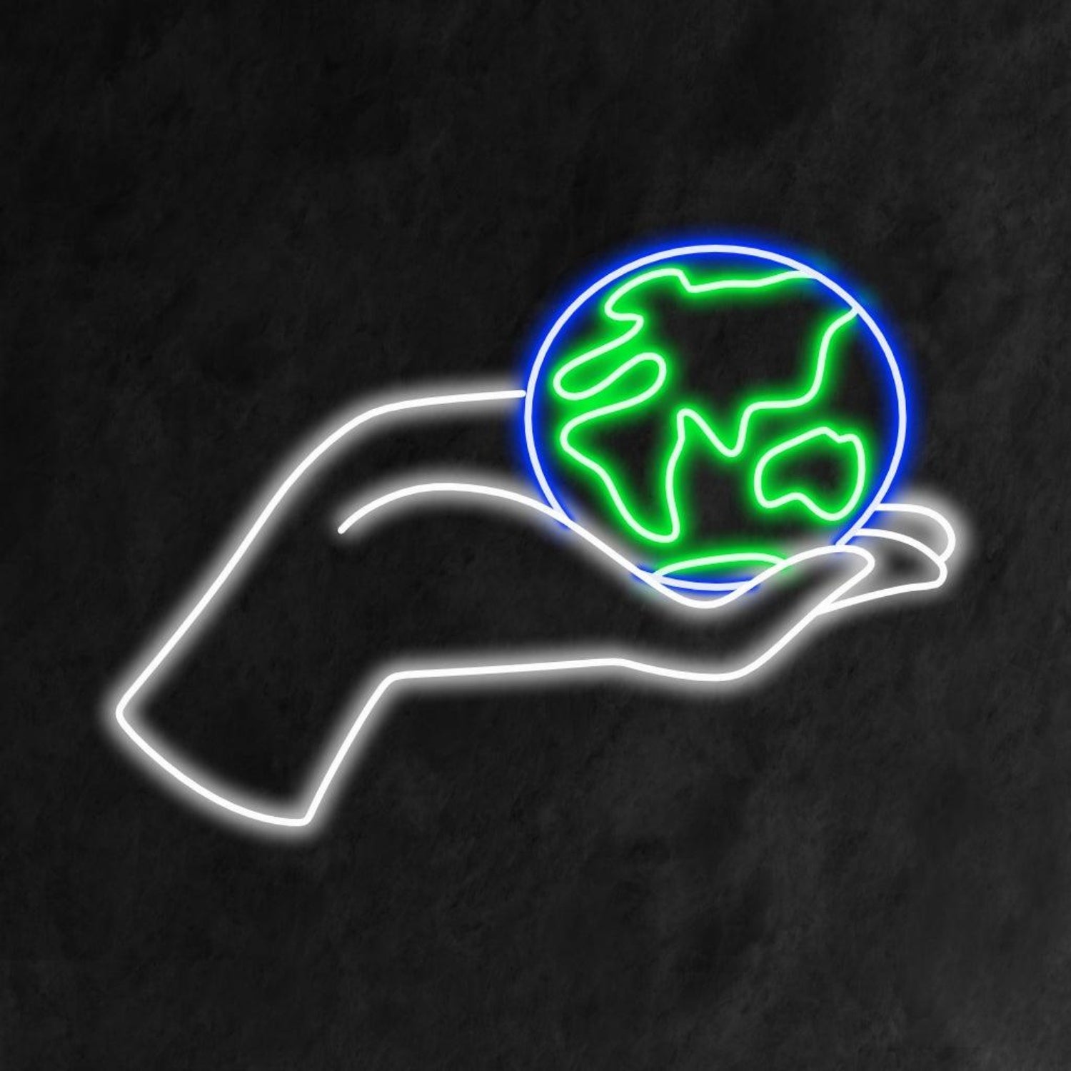 Hand Holding Planet White Green Blue Led Neon Sign For Eco-Conscious Spaces | Shineneon