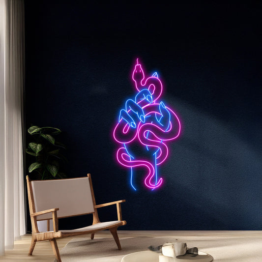 Hand Holding Snake Neon Light