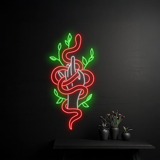 Hand Holding Snake Neon Light Room Wall Art Decor