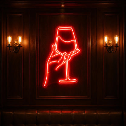 Hand Holding Wine Glass LED Neon Sign real lifestyle scene