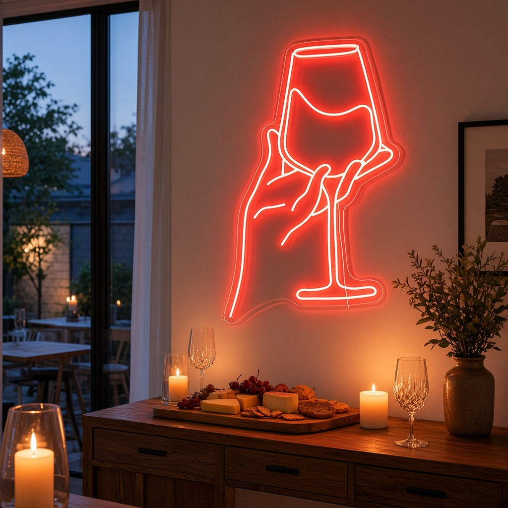 Hand Holding Wine Glass LED Neon Sign - lifestyle view