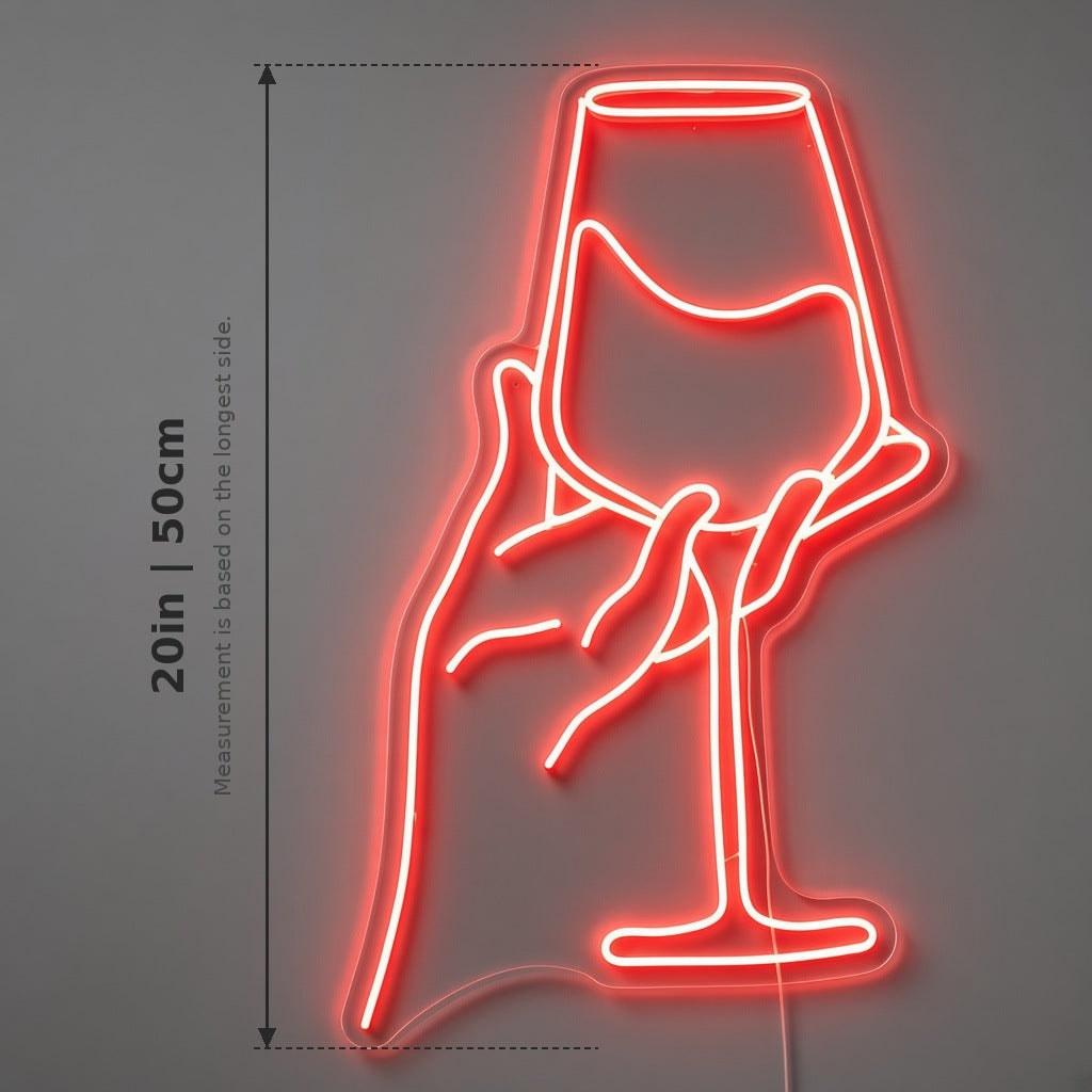 Hand Holding Wine Glass LED Neon Sign - size guide