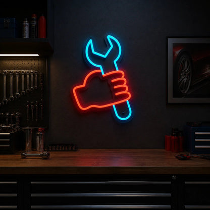Hand Holding Wrench Vintage LED Neon Sign - Shineneon