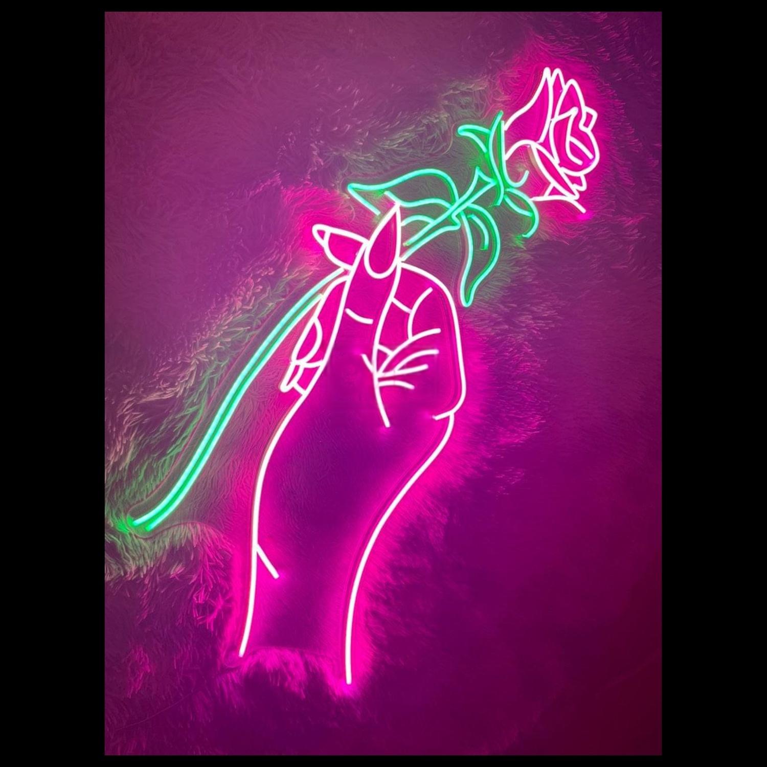 Hand Of Love Pink Green Rose Led Neon Sign Wall Art | Shineneon