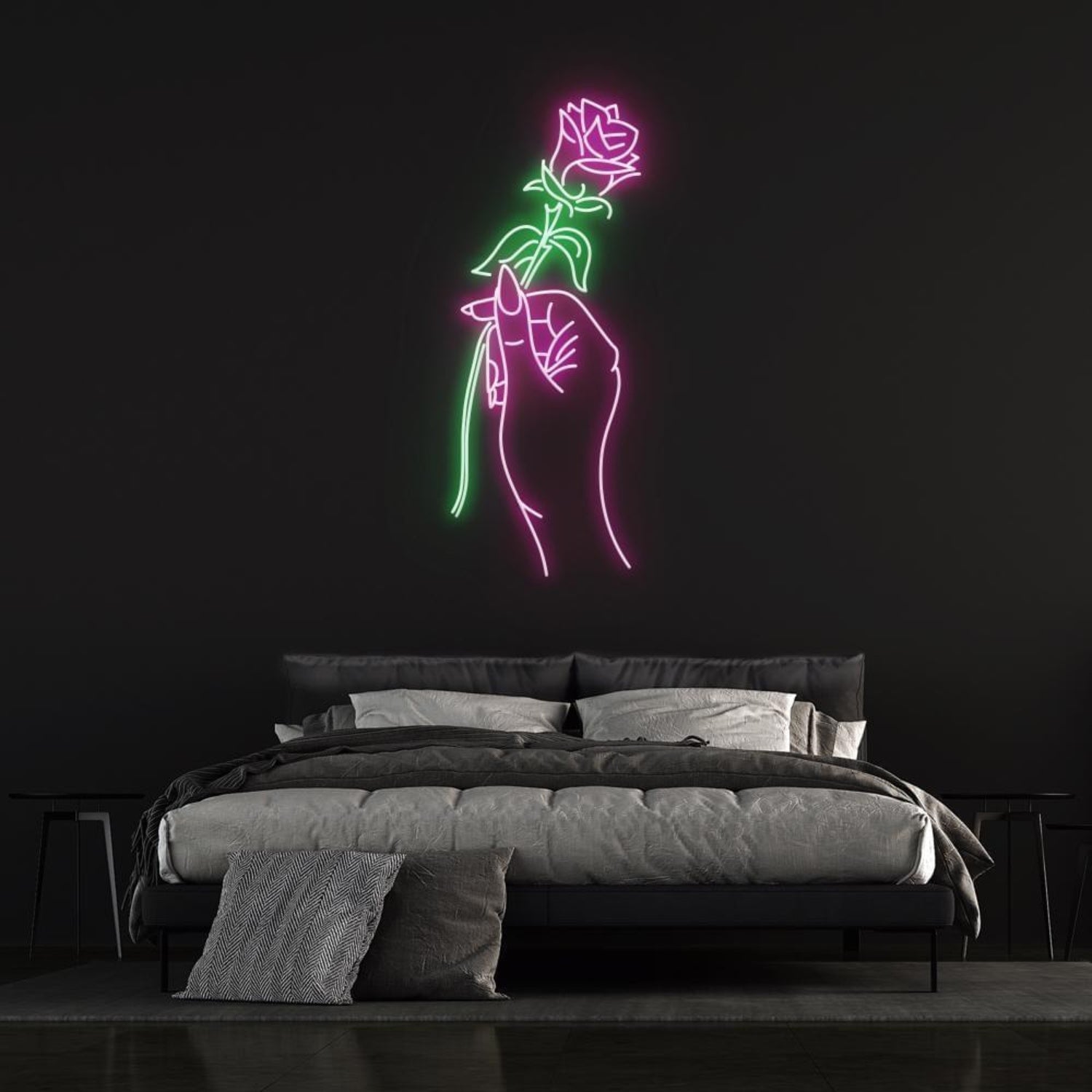 Hand Of Love Pink Green Rose Led Neon Sign Wall Art | Shineneon