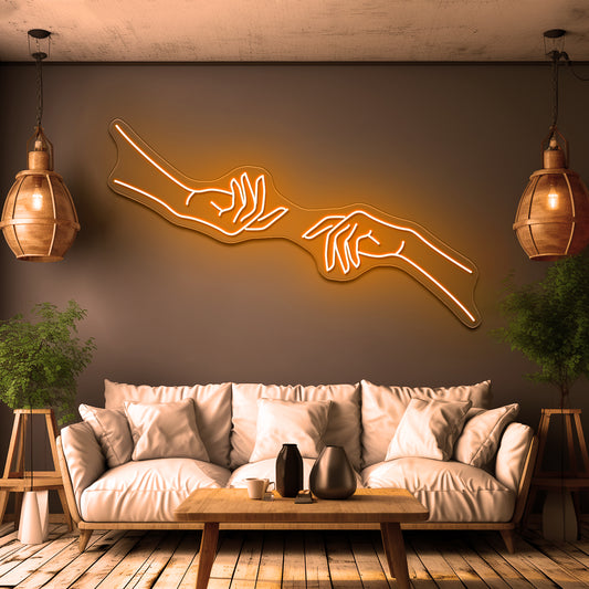 Hand Reaching Minimalist Drawing Wall Artwork Neon Signs