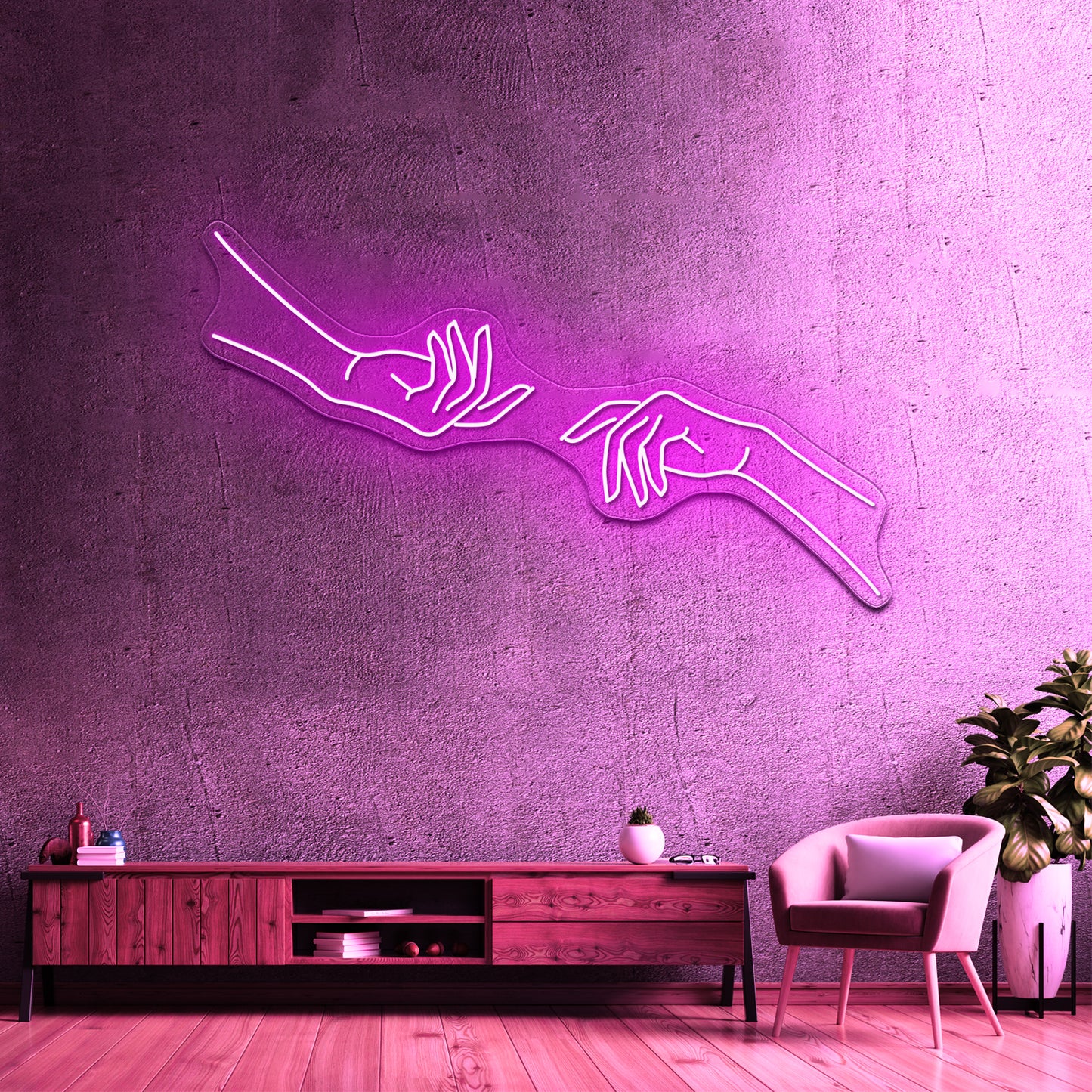 Hand Reaching Minimalist Drawing Wall Artwork Neon Signs