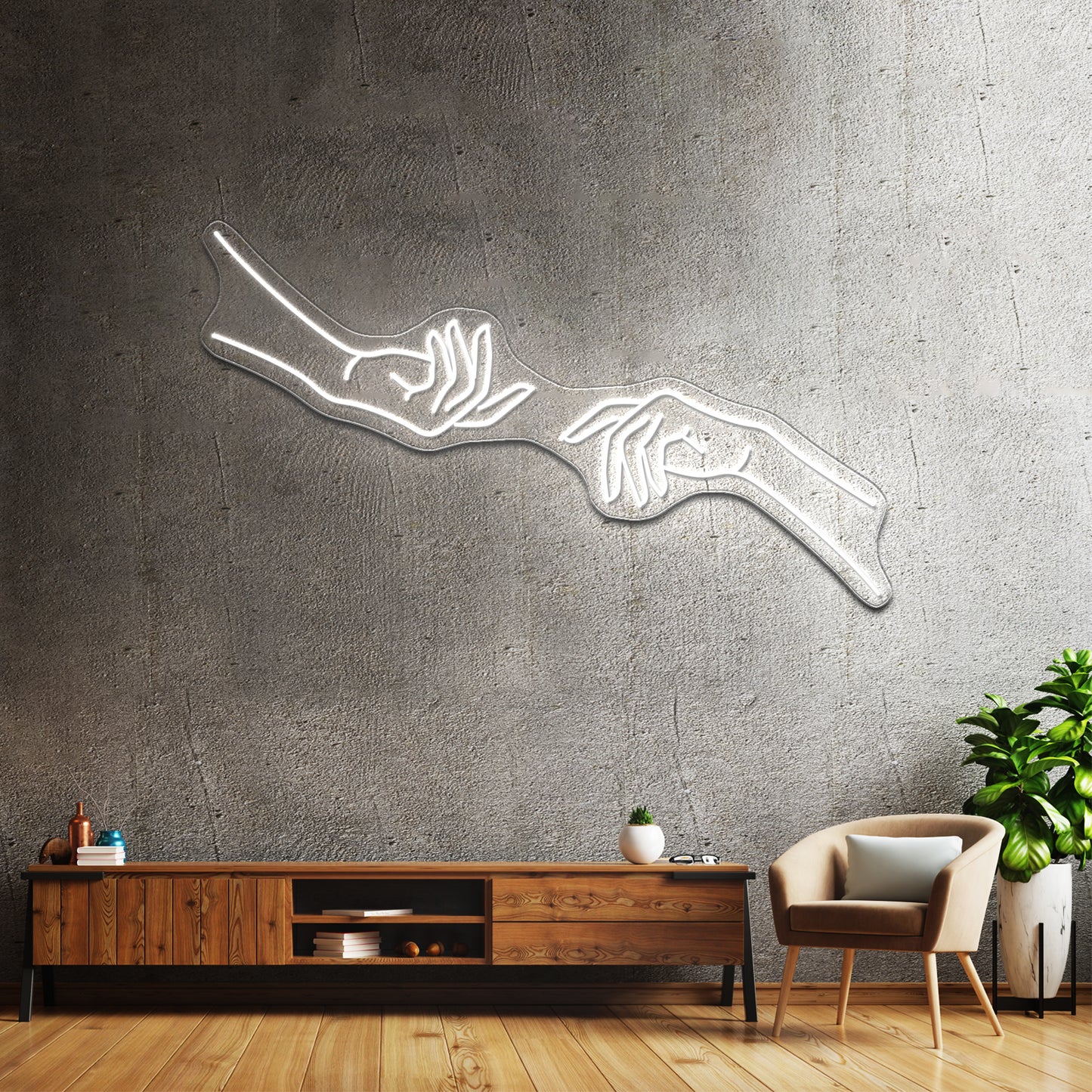 Hand Reaching Minimalist Drawing Wall Artwork Neon Signs