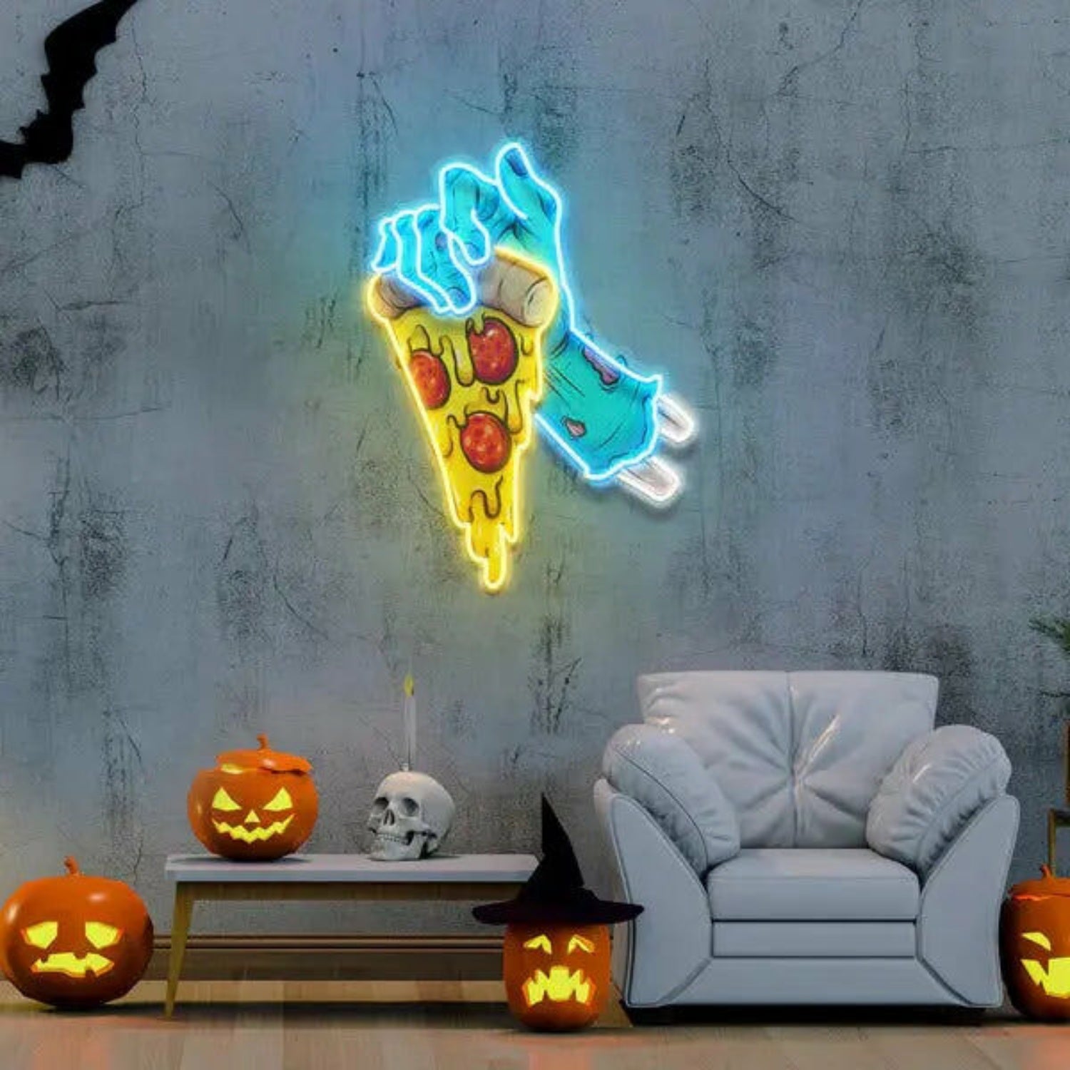 Hand Skull Pizza Uv Light Neon Artwork And Easy Installation | Shineneon