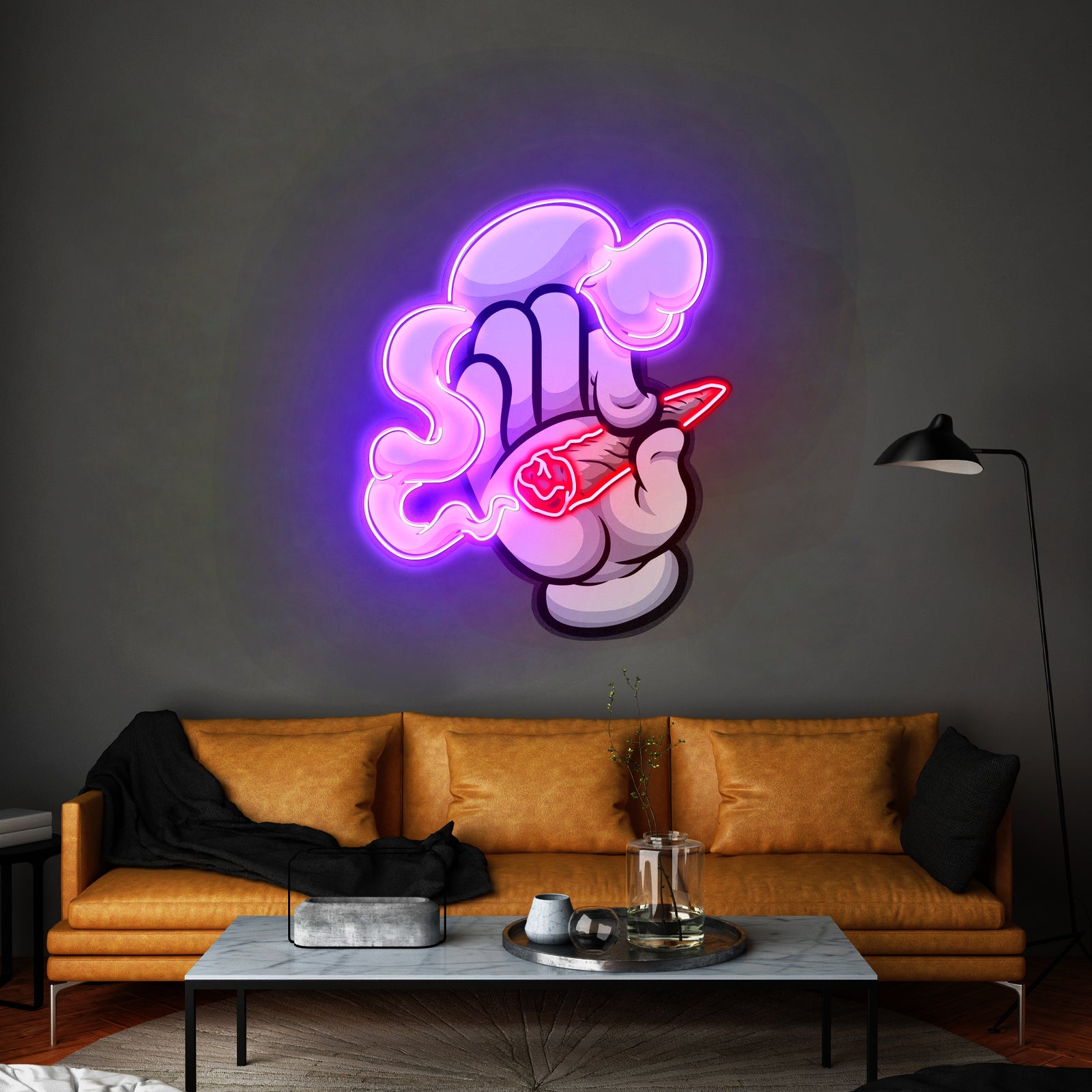 Hand Smoker Custom Led Signs Artwork For Sale - Neon sign mounted on wall in room