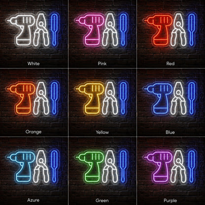 Hand Tool Icons Neon Sign LED Neon Sign color grid
