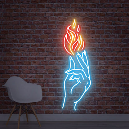 Hand With Fire Led Neon Sign Ideal For Game Rooms - Shineneon