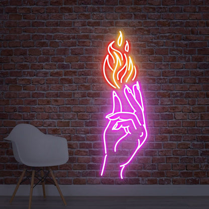 Hand With Fire Led Neon Sign Ideal For Game Rooms - Shineneon