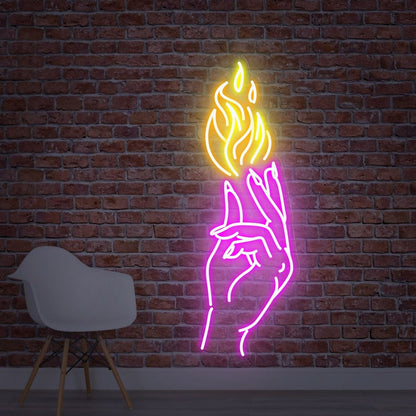 Hand With Fire Led Neon Sign Ideal For Game Rooms - Shineneon