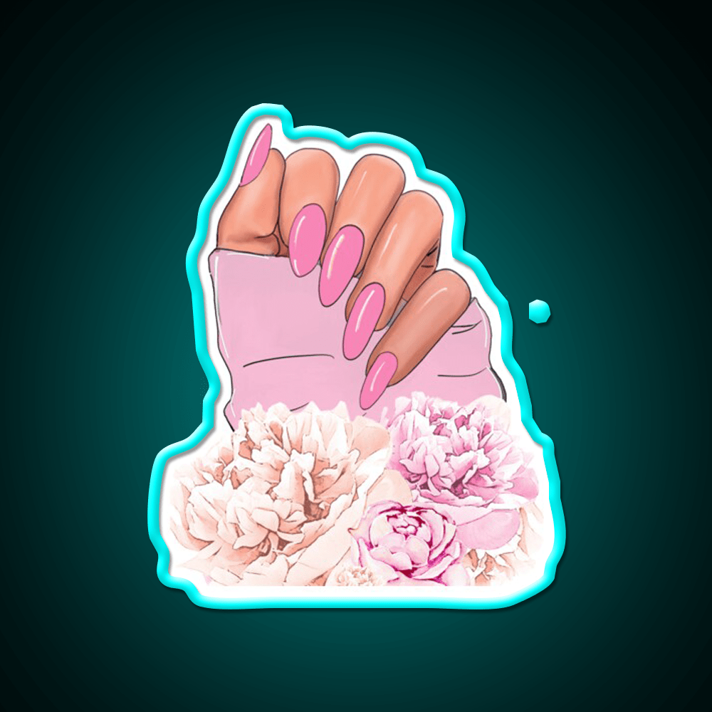 Hand With Pink Nails And Flowers Nail Salon Led Neon Sign Rgb Color - Shineneon