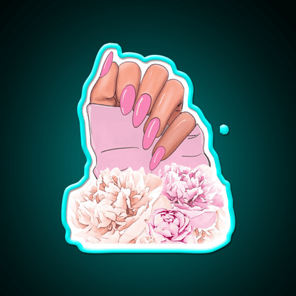 Hand With Pink Nails And Flowers Nail Salon Led Neon Sign Rgb Color - Shineneon