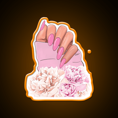 Hand With Pink Nails And Flowers Nail Salon Led Neon Sign Rgb Color - Shineneon