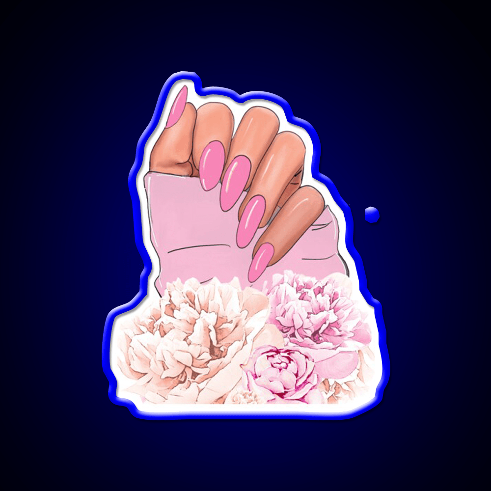 Hand With Pink Nails And Flowers Nail Salon Led Neon Sign Rgb Color - Shineneon