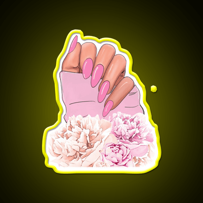 Hand With Pink Nails And Flowers Nail Salon Led Neon Sign Rgb Color - Shineneon
