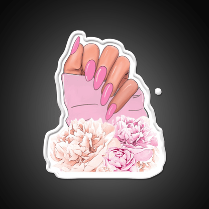 Hand With Pink Nails And Flowers Nail Salon Led Neon Sign Rgb Color - Shineneon