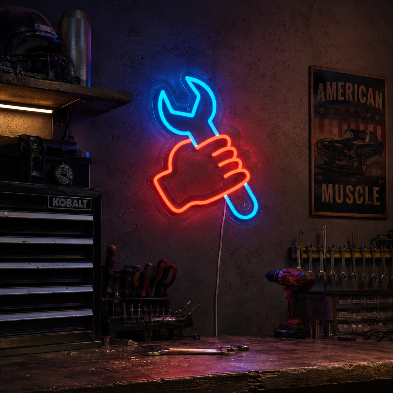 Hand Wrench Neon Sign LED Neon Sign real lifestyle scene