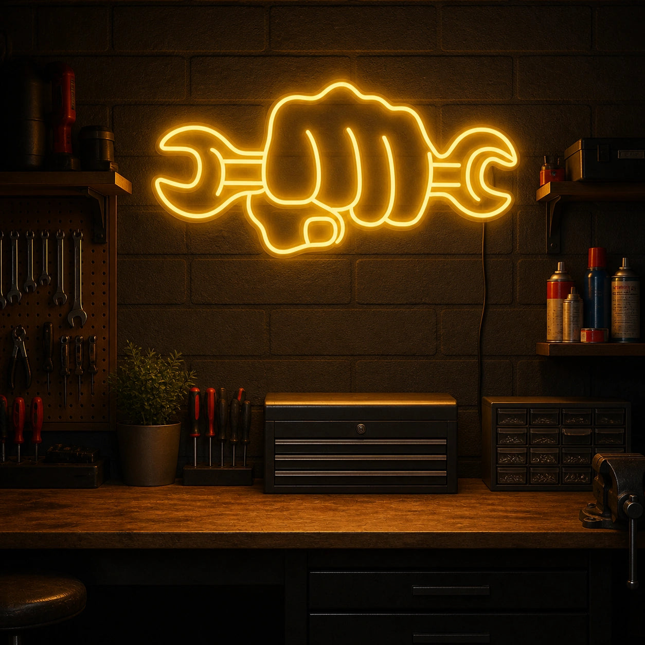 Hand Wrench Vintage LED Neon Sign real lifestyle scene