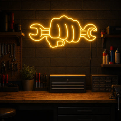 Hand Wrench Vintage LED Neon Sign real lifestyle scene