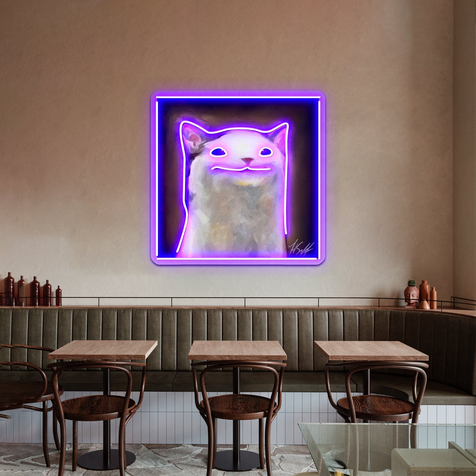 Handsome Pop Funny Cat Artwork Large Neon Signs - Shineneon