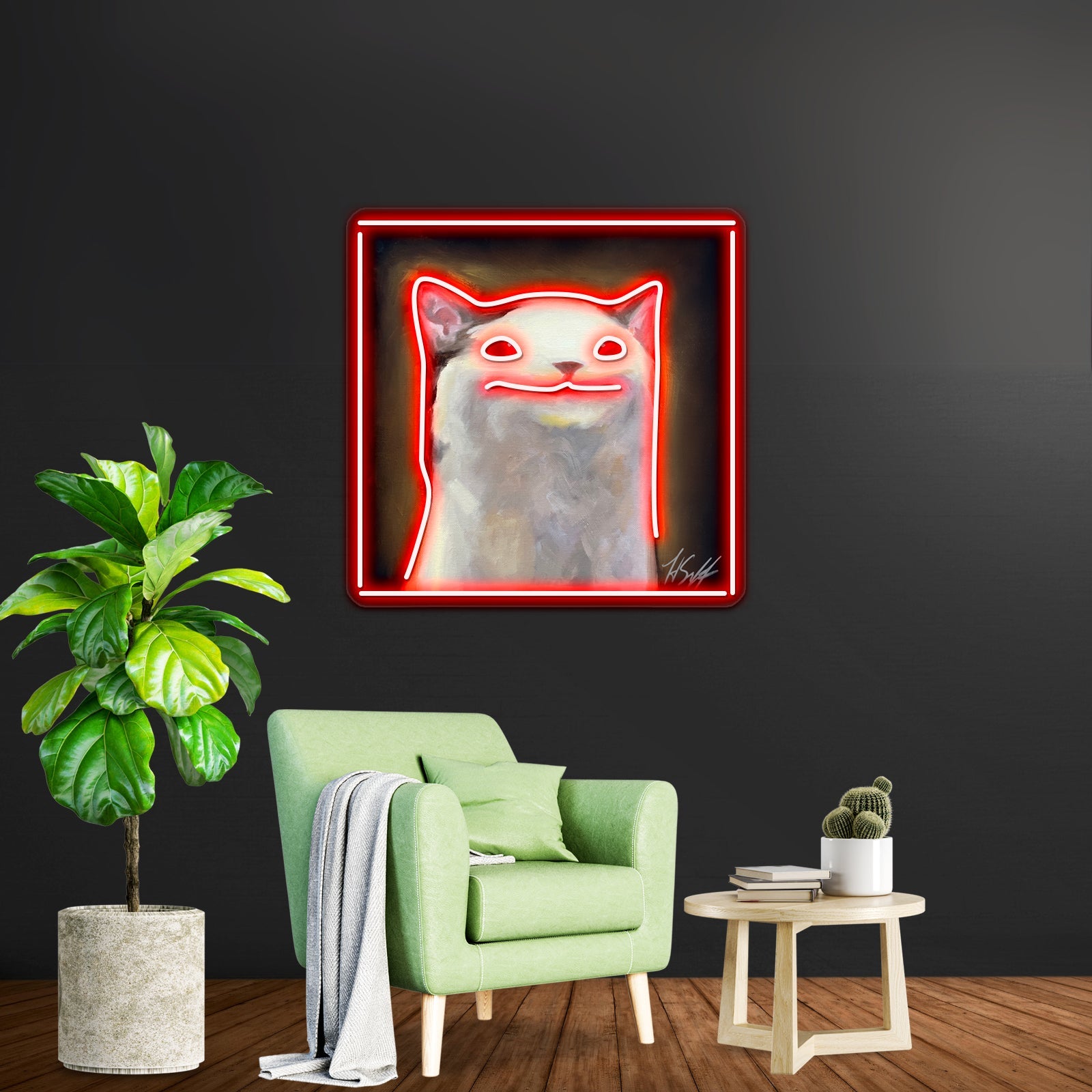 Handsome Pop Funny Cat Artwork Large Neon Signs - Shineneon