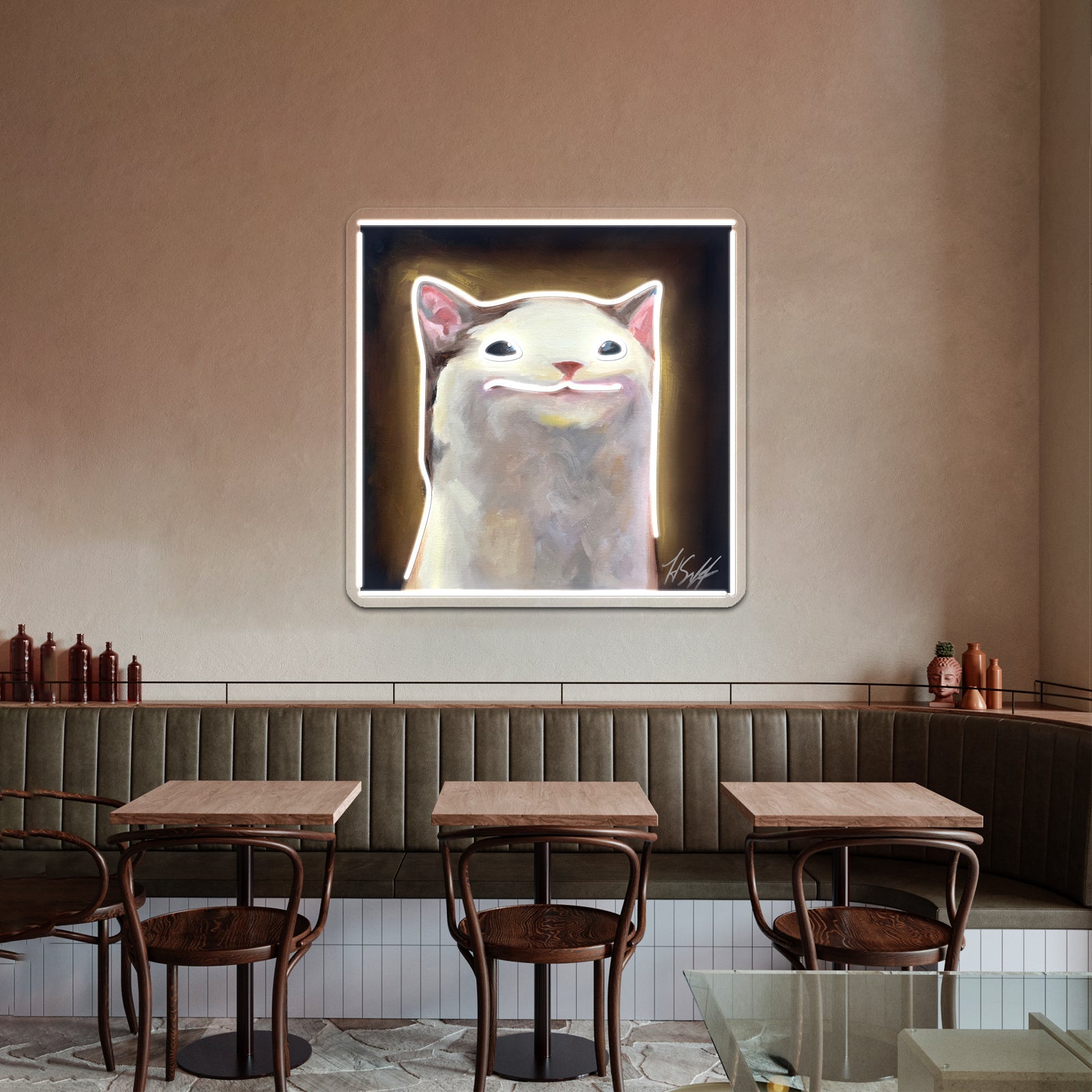 Handsome Pop Funny Cat Artwork Large Neon Signs - Shineneon