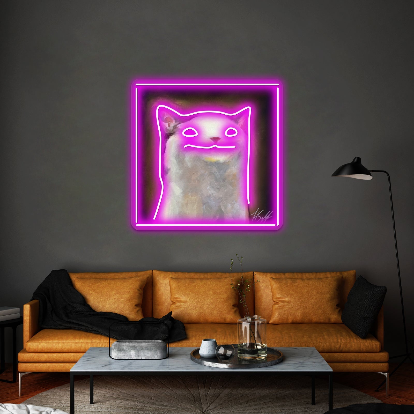 Handsome Pop Funny Cat Artwork Large Neon Signs - Shineneon