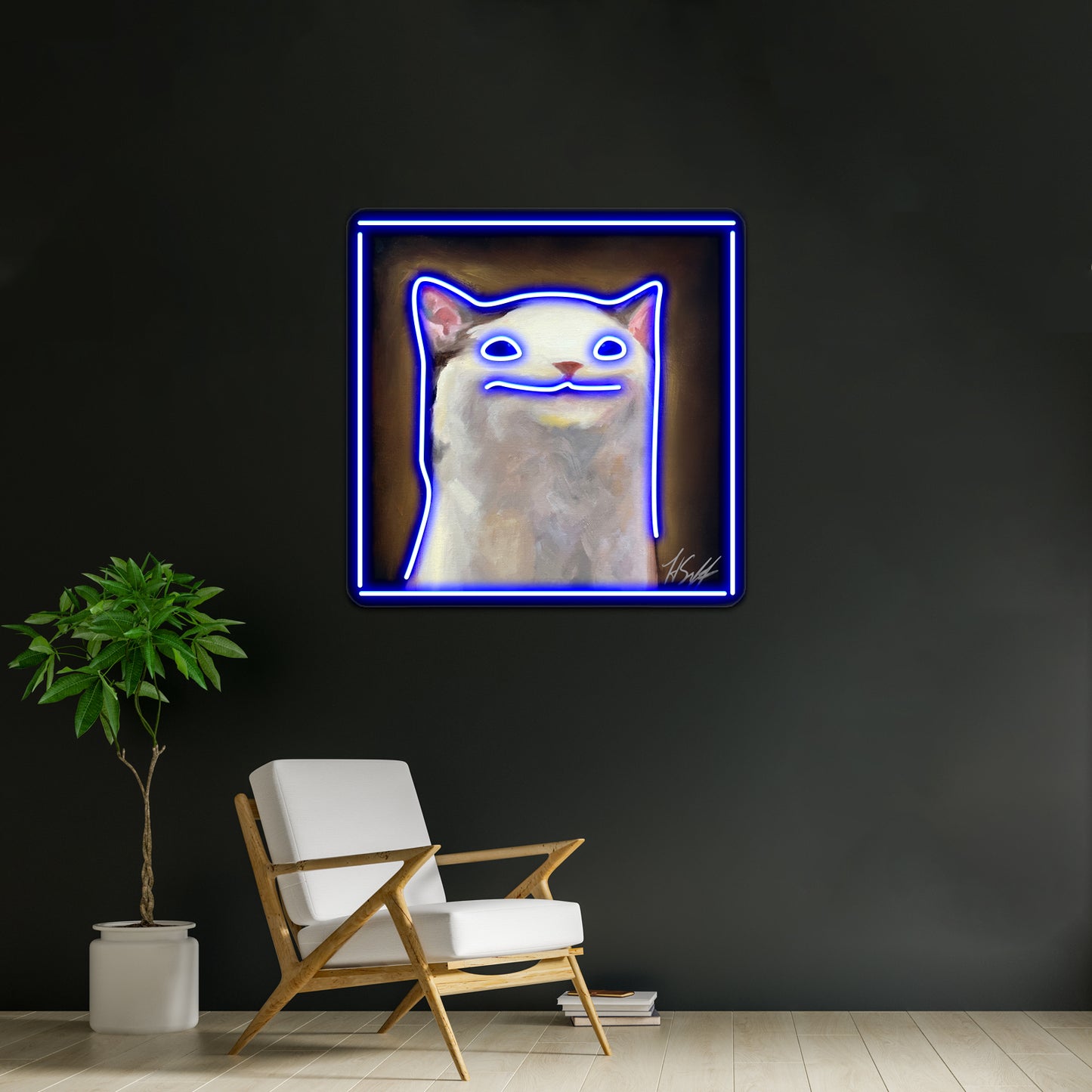 Handsome Pop Funny Cat Artwork Large Neon Signs