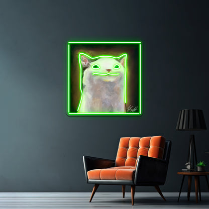 Handsome Pop Funny Cat Artwork Large Neon Signs