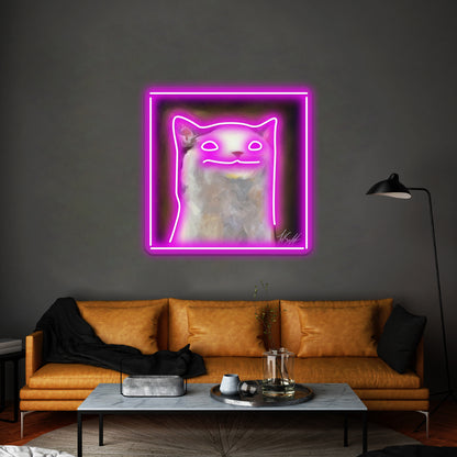 Handsome Pop Funny Cat Artwork Large Neon Signs