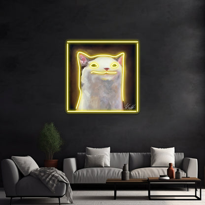 Handsome Pop Funny Cat Artwork Large Neon Signs