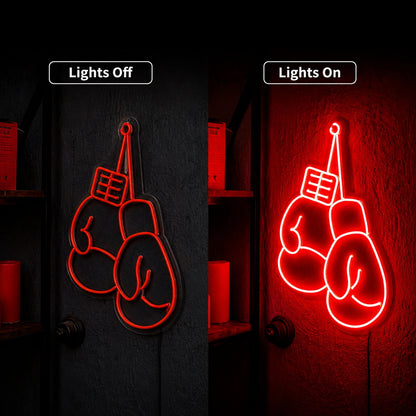 Hanging Boxing Gloves Neon Sign LED Neon Sign day and night comparison