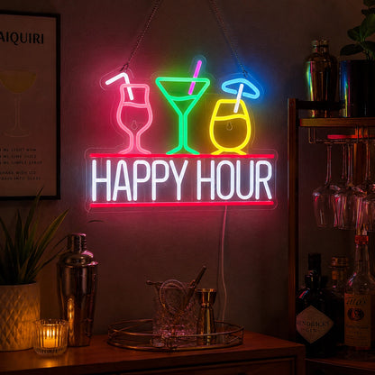 Hanging Happy Hour Neon Sign LED Neon Sign real lifestyle scene
