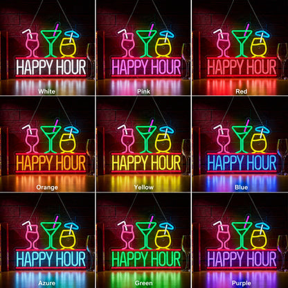 Hanging Happy Hour Neon Sign LED Neon Sign color grid