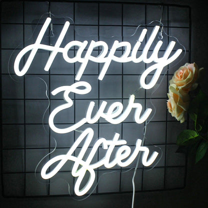 Happily Ever After White Script Led Neon Sign Wedding Anniversary Home Decor - Shineneon