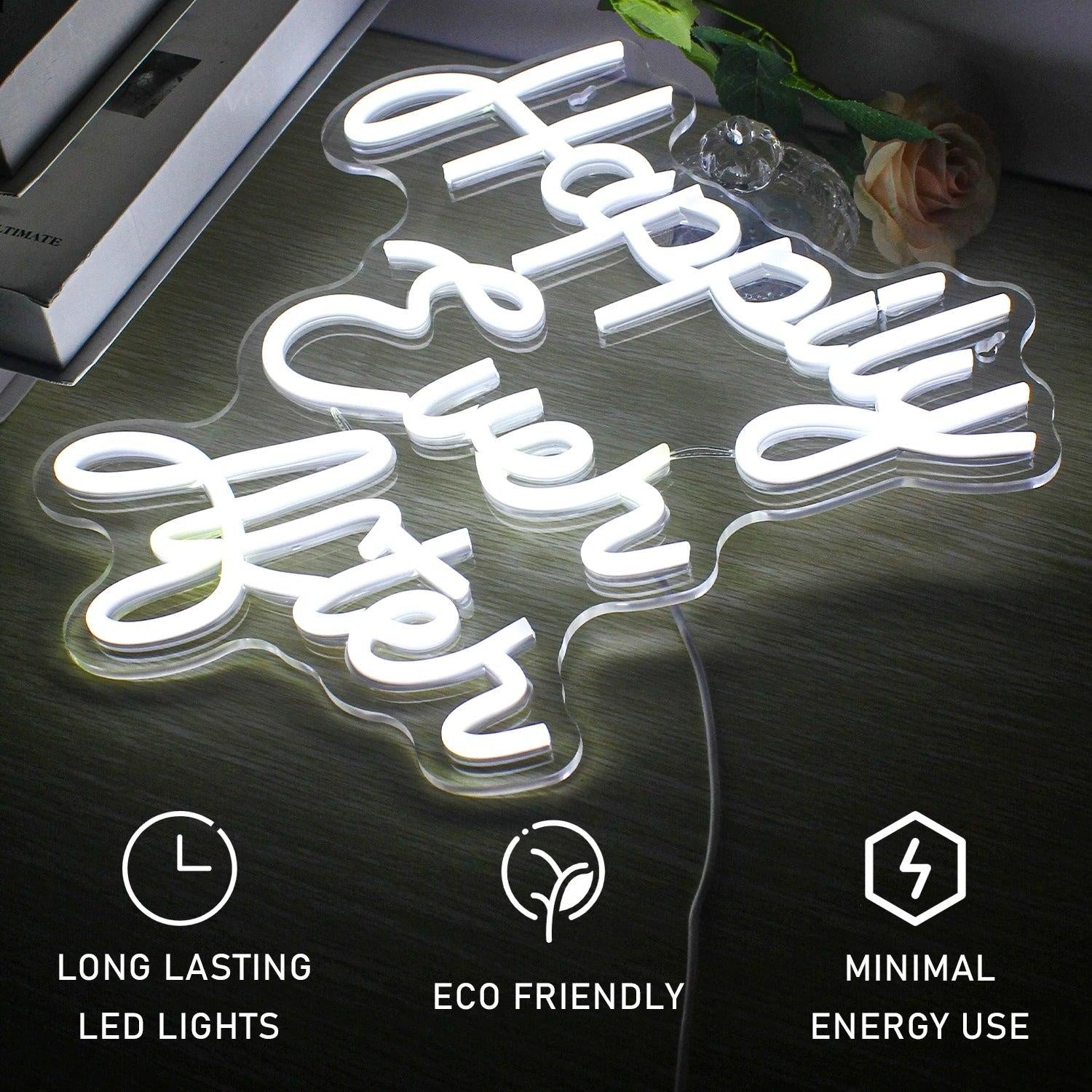 Happily Ever After White Script Led Neon Sign Wedding Anniversary Home Decor - Shineneon