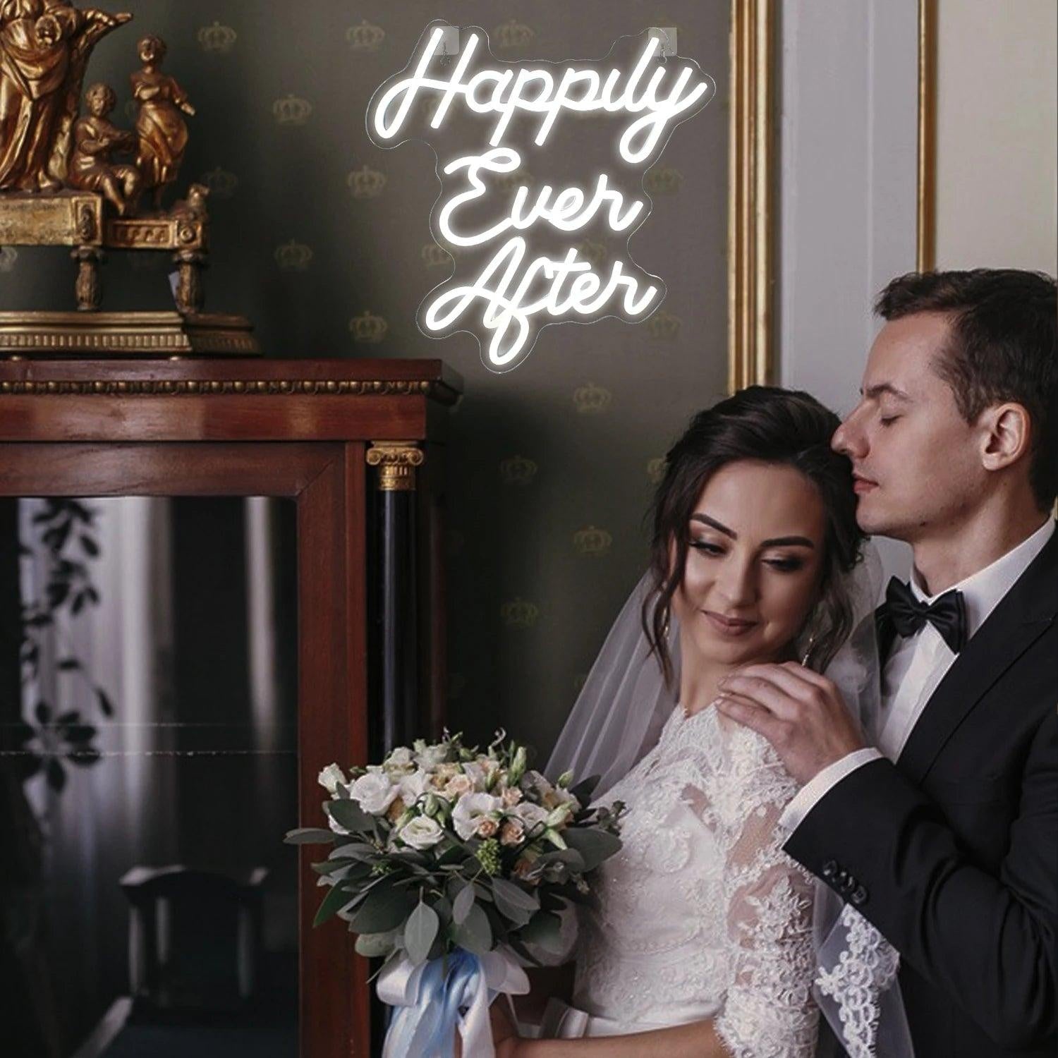 Happily Ever After White Script Led Neon Sign Wedding Anniversary Home Decor - Shineneon