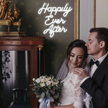 Happily Ever After White Script Led Neon Sign Wedding Anniversary Home Decor - Shineneon